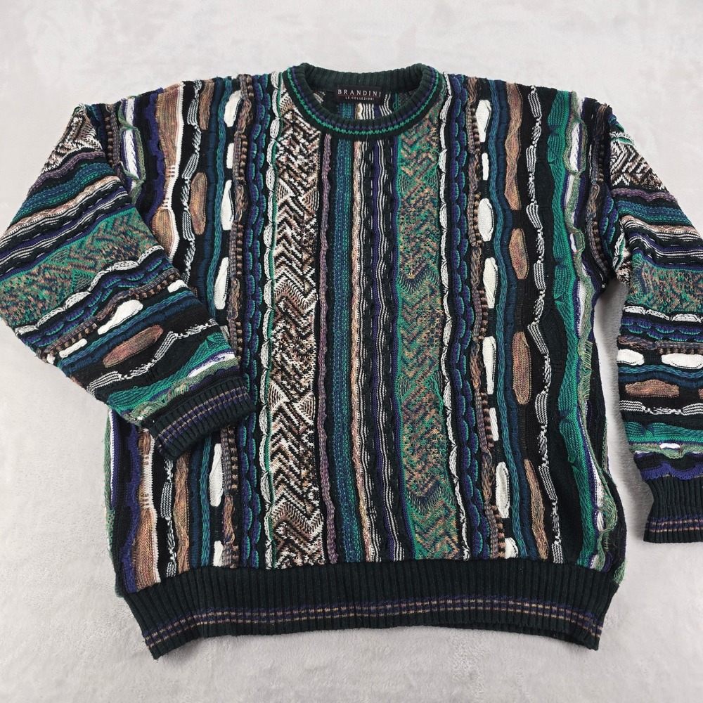 Brandini Mens Sweater M Multicolor Coogi Style 3D Knit Vintage